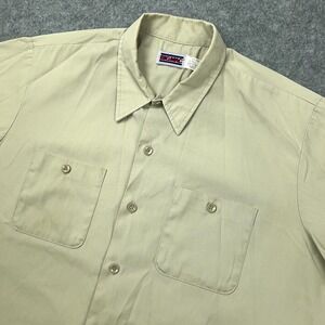 VTG Big Mac Shirt Mens XL Tall‎ Tan Canvas Short Sleeve Button Up Work USA 90s